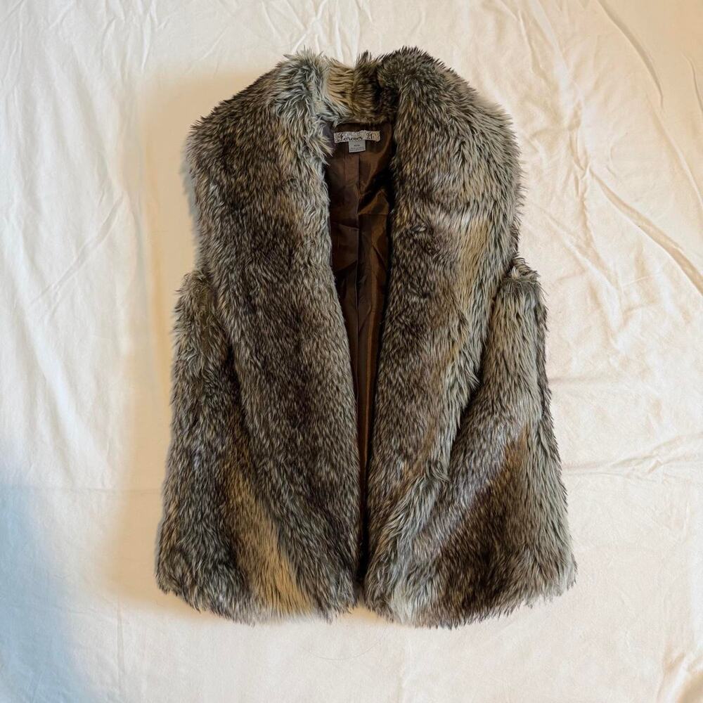 Forever 21 Faux Fur Vest Women’s M Brown Gray Shaggy Y2K Boho